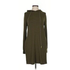 Lou & Gray Women's Hooded Knit Pullover Sweatshirt Dress Olive Size L Casaul